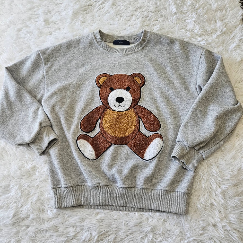 Elpam Women's Gray Teddy Bear Graphic‎ Crewneck Sweatshirt. Size S